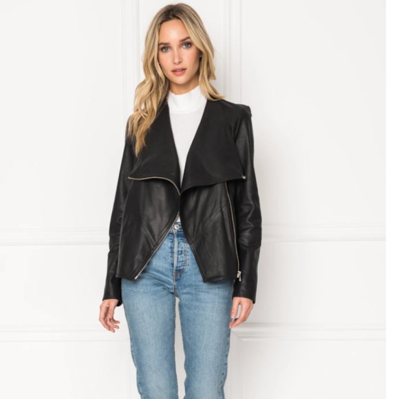 LAMARQUE Mira Drape Leather Jacket, XS Black NWT - Picture 1 of 3